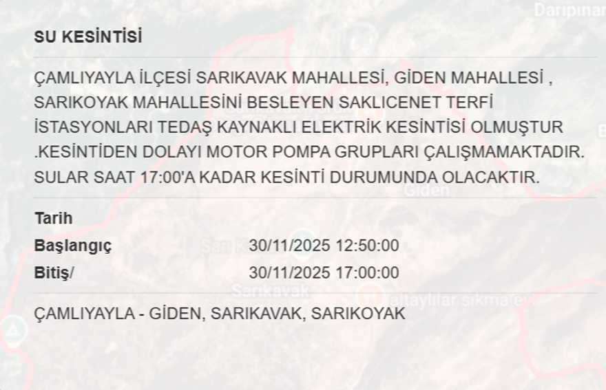 Mersin'in 4 ilçesinde su kesintisi yaşanacak: 11 saat sürecek (30 KASIM MESKİ kesintisi programı) 3