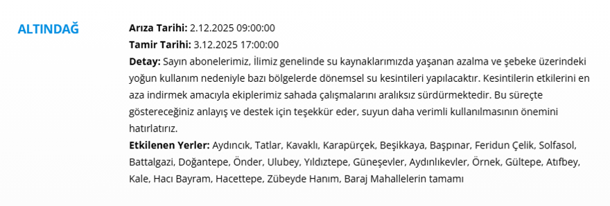 Akşam saatlerine kadar sürecek: Ankara'nın birçok ilçesinde su kesintisi başladı (3 Aralık ASKİ su kesintisi programı) 1