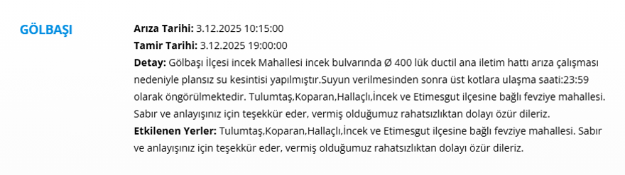 Akşam saatlerine kadar sürecek: Ankara'nın birçok ilçesinde su kesintisi başladı (3 Aralık ASKİ su kesintisi programı) 3