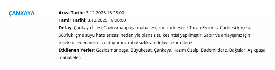 Akşam saatlerine kadar sürecek: Ankara'nın birçok ilçesinde su kesintisi başladı (3 Aralık ASKİ su kesintisi programı) 5
