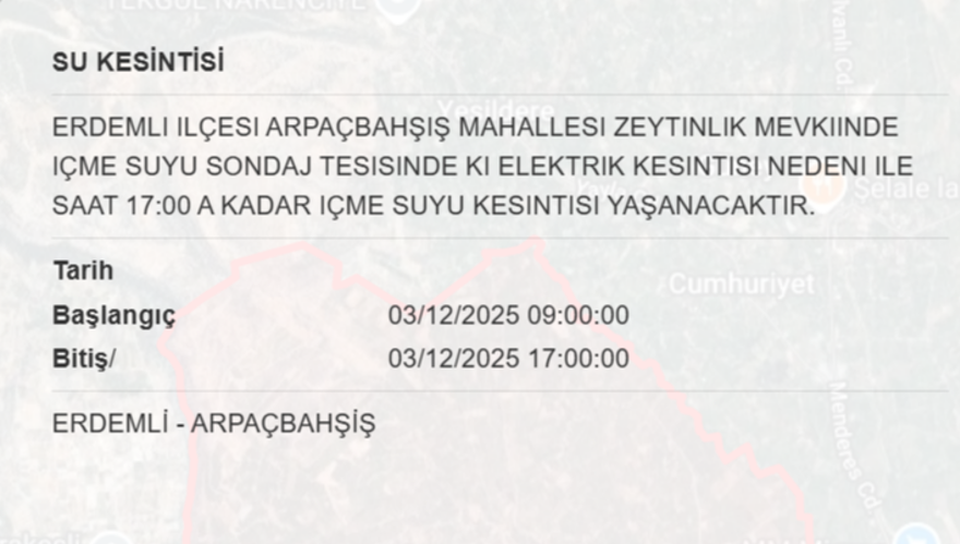 Mersin'de yaşayanlar dikkat: Birçok ilçede 8 saat su kesintisi yaşanacak (3 Aralık MESKİ su kesintisi programı) 6