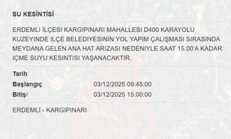 Mersin'de yaşayanlar dikkat: Birçok ilçede 8 saat su kesintisi yaşanacak (3 Aralık MESKİ su kesintisi programı) 4