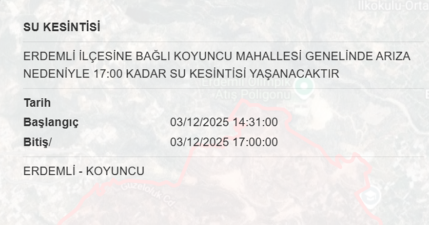 Mersin'de yaşayanlar dikkat: Birçok ilçede 8 saat su kesintisi yaşanacak (3 Aralık MESKİ su kesintisi programı) 9