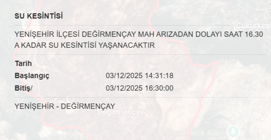 Mersin'de yaşayanlar dikkat: Birçok ilçede 8 saat su kesintisi yaşanacak (3 Aralık MESKİ su kesintisi programı) 11