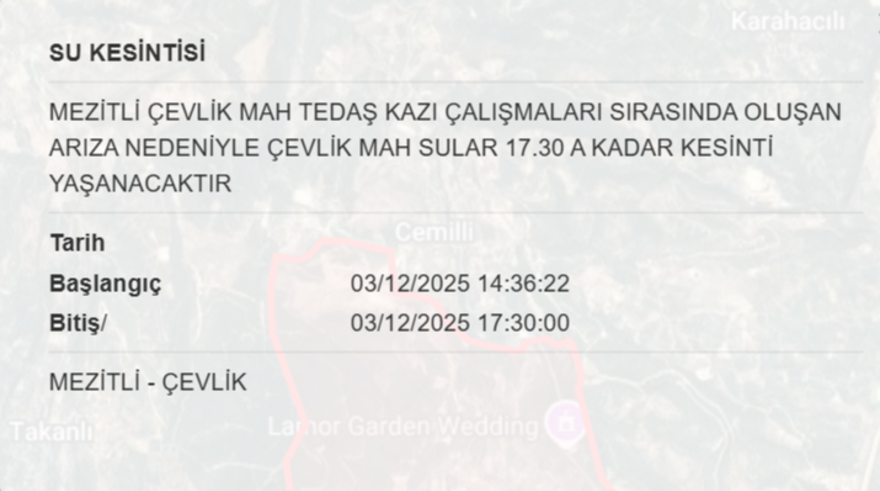 Mersin'de yaşayanlar dikkat: Birçok ilçede 8 saat su kesintisi yaşanacak (3 Aralık MESKİ su kesintisi programı) 7