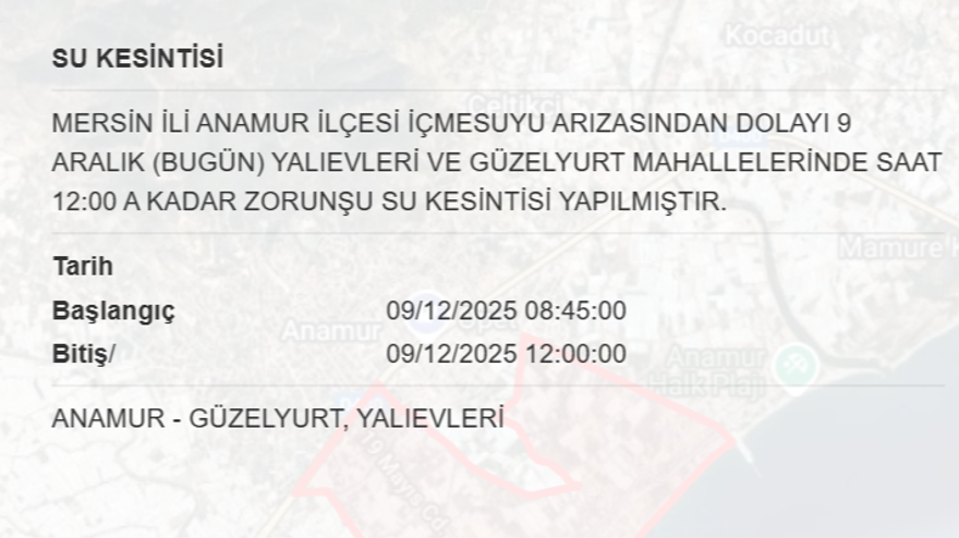 Mersin'in 6 ilçesinde su kesintisi yaşanacak, 8 saat sürecek (9 Aralık MESKİ su kesintisi programı) 3