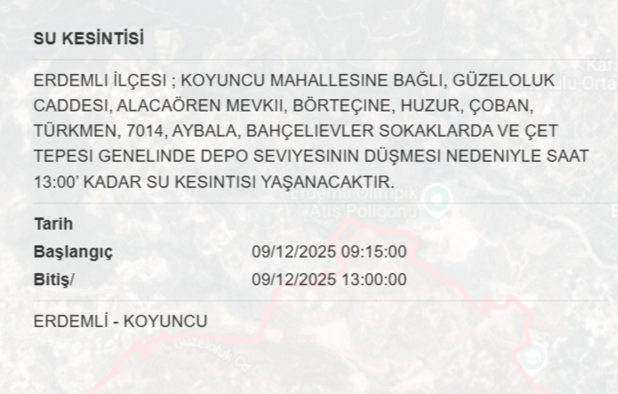 Mersin'in 6 ilçesinde su kesintisi yaşanacak, 8 saat sürecek (9 Aralık MESKİ su kesintisi programı) 1