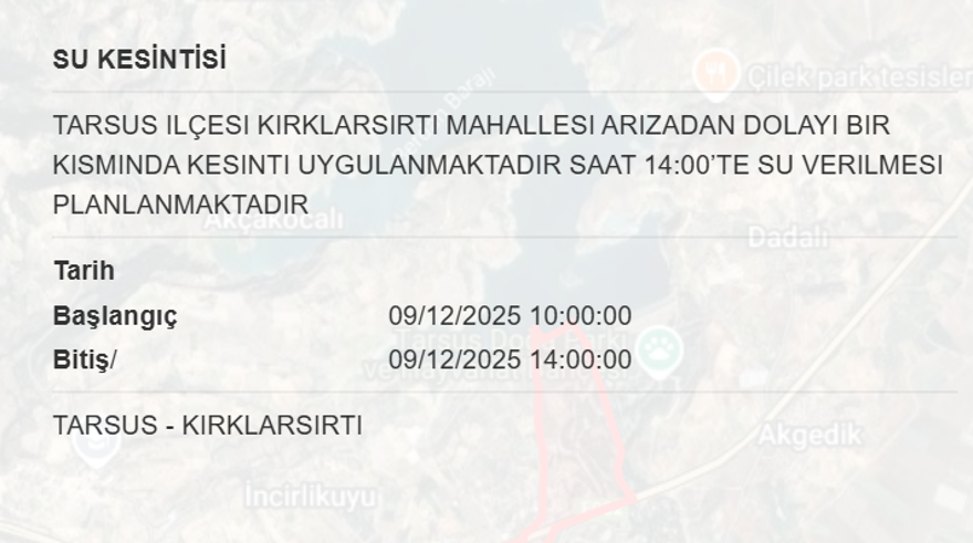 Mersin'in 6 ilçesinde su kesintisi yaşanacak, 8 saat sürecek (9 Aralık MESKİ su kesintisi programı) 6