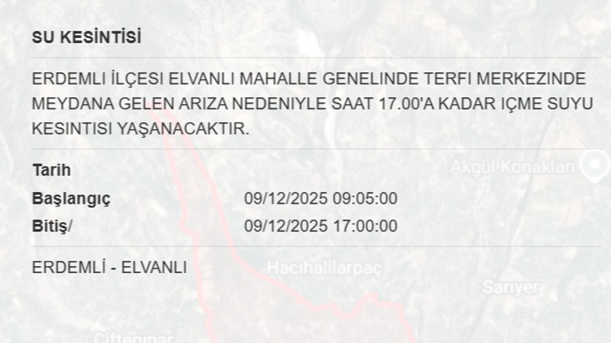 Mersin'in 6 ilçesinde su kesintisi yaşanacak, 8 saat sürecek (9 Aralık MESKİ su kesintisi programı) 2
