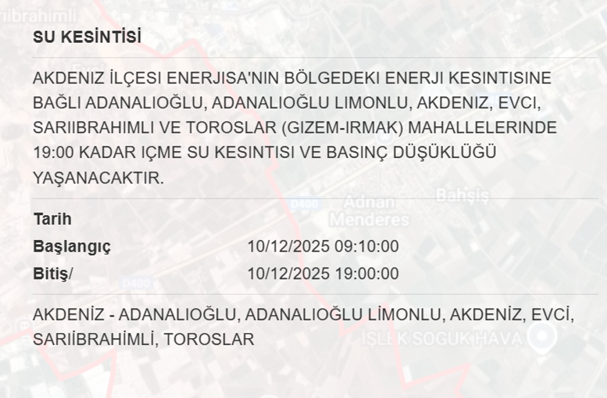 Mersin'de 13 saat su kesintisi yaşanacak, o ilçede oturanlar dikkat (10 Aralık MESKİ su kesintisi) 4 Mersin'de 13 saat su kesintisi yaşanacak, o ilçede oturanlar dikkat (10 Aralık MESKİ su kesintisi) 4