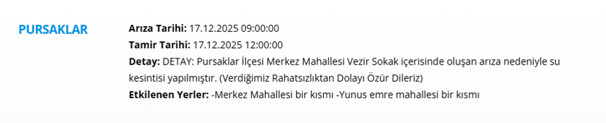 Ankara'da 9 saat su kesintisi yaşanacak. 17 Aralık 2025 ASKİ su kesintisi programı 7