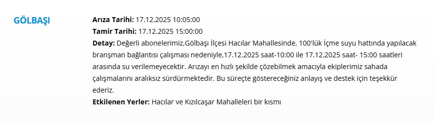 Ankara'da 9 saat su kesintisi yaşanacak. 17 Aralık 2025 ASKİ su kesintisi programı - 3