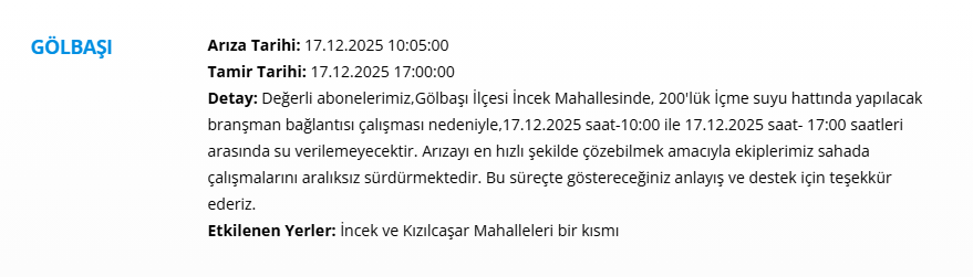 Ankara'da 9 saat su kesintisi yaşanacak. 17 Aralık 2025 ASKİ su kesintisi programı - 4