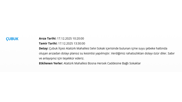 Ankara'da 9 saat su kesintisi yaşanacak. 17 Aralık 2025 ASKİ su kesintisi programı - 7