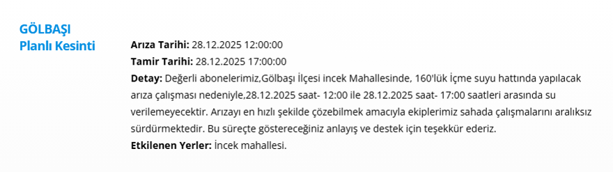 Ankara'nın 11 ilçesinde su kesintisi: Yarın sabaha kadar sürecek (28 Aralık 2025 ASKİ su kesintisi programı) 10