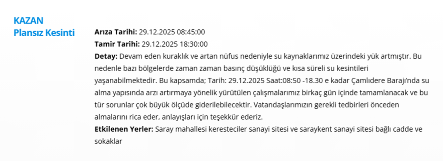 Ankara'nın 8 ilçesinde su kesintisi: 17 saat su kesintisi yaşanacak (29 Aralık 2025 ASKİ su kesintisi programı) 5