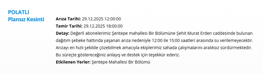 Ankara'nın 8 ilçesinde su kesintisi: 17 saat su kesintisi yaşanacak (29 Aralık 2025 ASKİ su kesintisi programı) 6