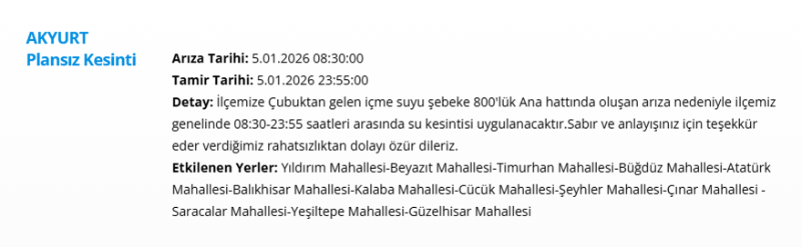 Ankara'nın 11 ilçesinde su kesintisi: Gece saatlerine kadar su kesintisi yaşanacak (5 Ocak 2025 ASKİ su kesintisi programı) 9
