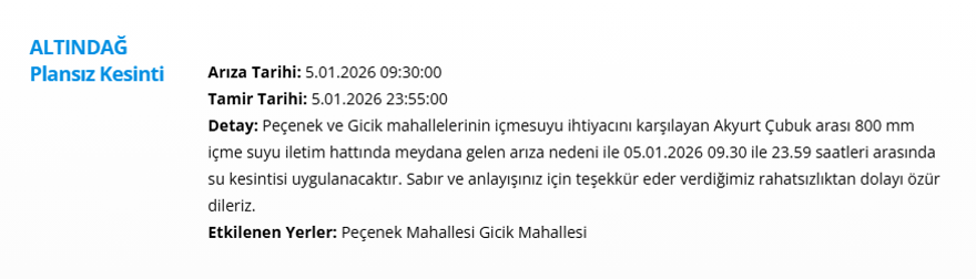 Ankara'nın 11 ilçesinde su kesintisi: Gece saatlerine kadar su kesintisi yaşanacak (5 Ocak 2025 ASKİ su kesintisi programı) 10