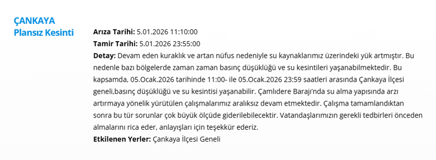 Ankara'nın 11 ilçesinde su kesintisi: Gece saatlerine kadar su kesintisi yaşanacak (5 Ocak 2025 ASKİ su kesintisi programı) 4