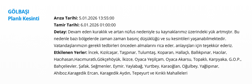 Ankara'nın 11 ilçesinde su kesintisi: Gece saatlerine kadar su kesintisi yaşanacak (5 Ocak 2025 ASKİ su kesintisi programı) 7