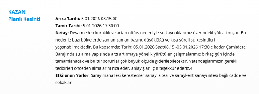 Ankara'nın 11 ilçesinde su kesintisi: Gece saatlerine kadar su kesintisi yaşanacak (5 Ocak 2025 ASKİ su kesintisi programı) 6