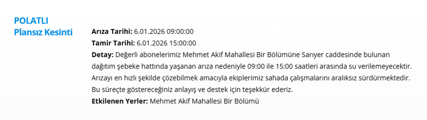 Ankara'nın 10 ilçesinde gece saatlerine kadar su kesintisi yaşanacak: Birçok ilçede 14 saat sürecek (6 Ocak 2025 ASKİ su kesintisi) 8