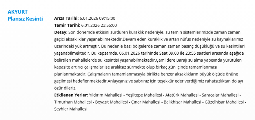 Ankara'nın 10 ilçesinde gece saatlerine kadar su kesintisi yaşanacak: Birçok ilçede 14 saat sürecek (6 Ocak 2025 ASKİ su kesintisi) 2