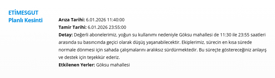 Ankara'nın 10 ilçesinde gece saatlerine kadar su kesintisi yaşanacak: Birçok ilçede 14 saat sürecek (6 Ocak 2025 ASKİ su kesintisi) 9