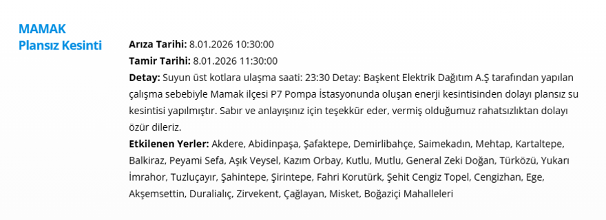 Ankara'nın 12 ilçesinde uzun süreli kesintisi yaşanacak: 15 saat sürecek (8 Ocak 2026 ASKİ su kesintisi programı) 4