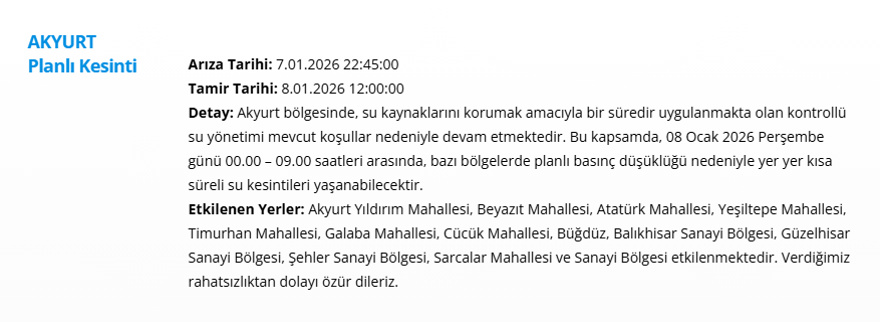 Ankara'nın 12 ilçesinde uzun süreli kesintisi yaşanacak: 15 saat sürecek (8 Ocak 2026 ASKİ su kesintisi programı) 5