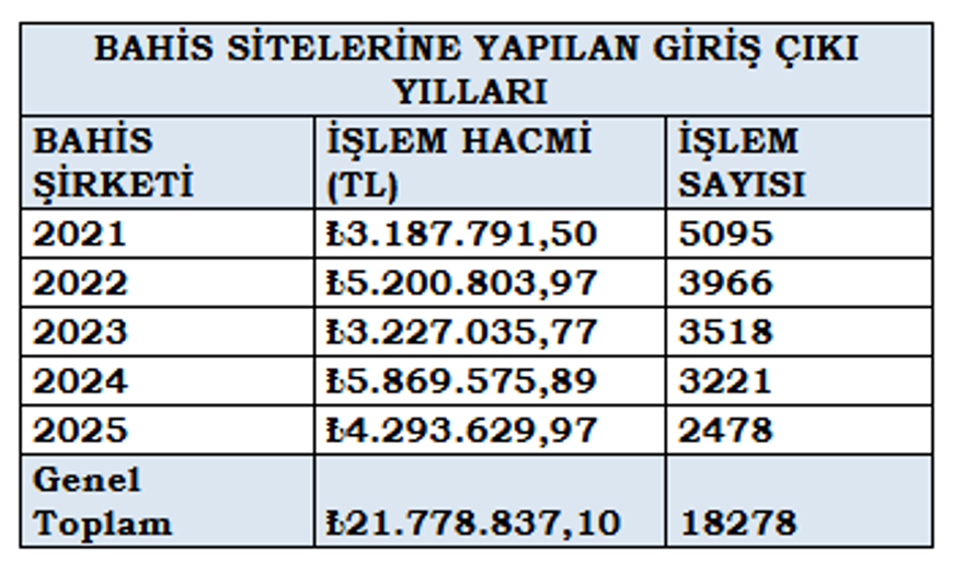 BAHİS SİTELERİNE YAPILAN GİRİŞ ÇIKI YILLARI 3
