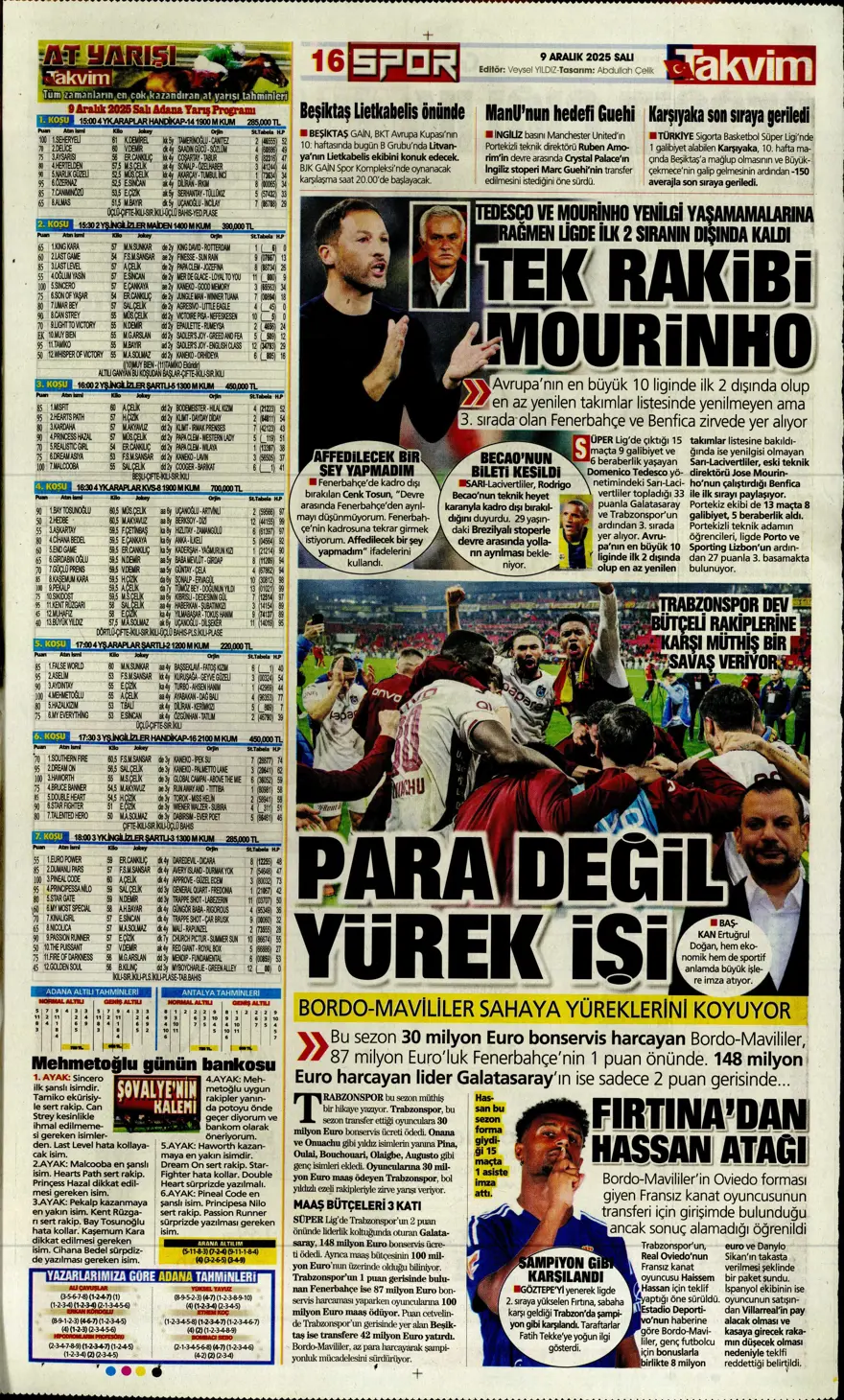 "Tedesco'nun başını rotasyon yaktı" (9 Aralık 2025 spor manşetleri) 20