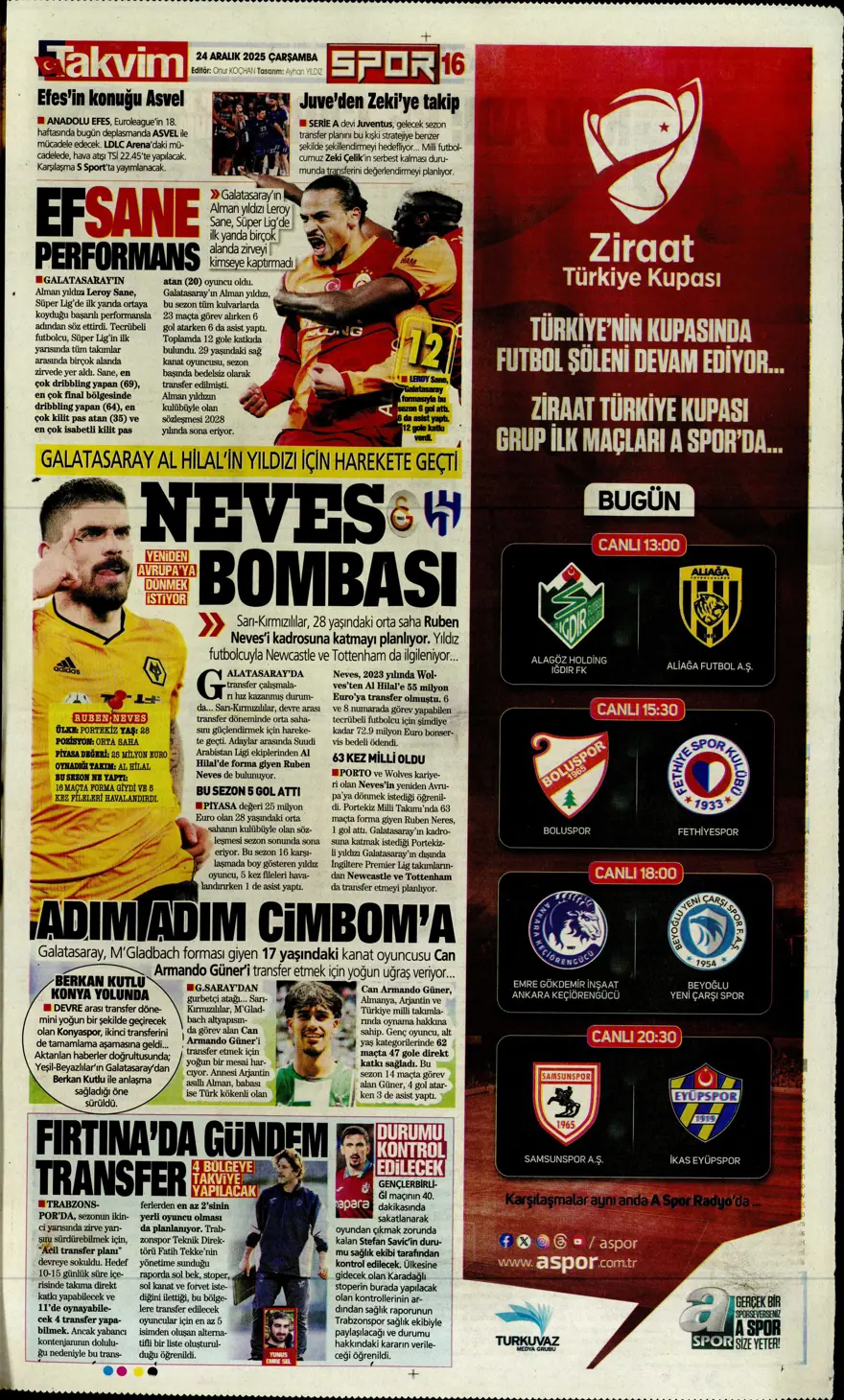 "Kadıköy'de Cerny pençesi" (24 Aralık spor manşetleri) 26 "Kadıköy'de Cerny pençesi" (24 Aralık spor manşetleri) 26