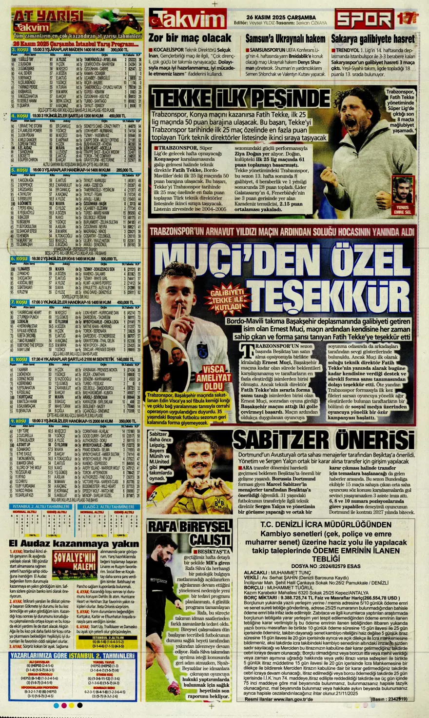 "Aslan fırsat tepti" (26 Kasım 2025 spor manşetleri) 6