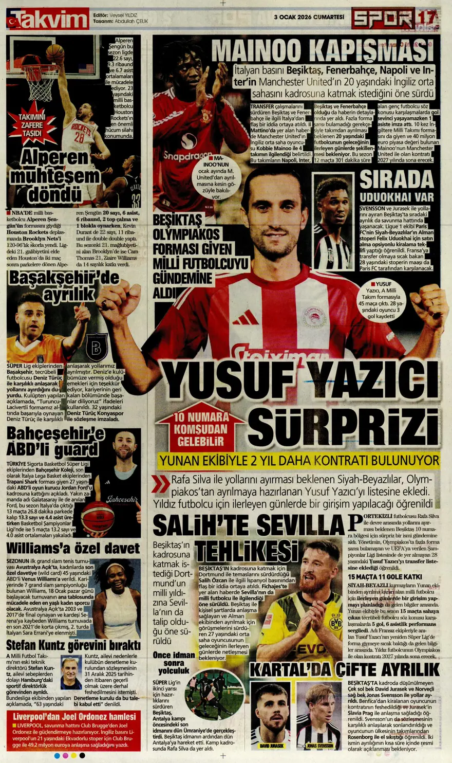 "Aslan'dan Salah teklifi" (3 Ocak 2026 spor manşetleri) 9