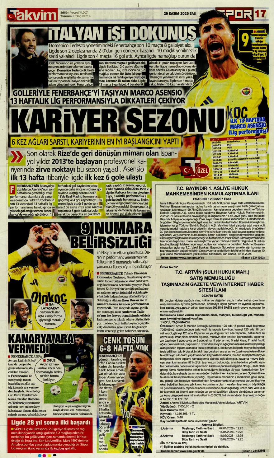 "Aslan'ın yeni avı Union SG" (25 Kasım 2025 spor manşetleri) 8