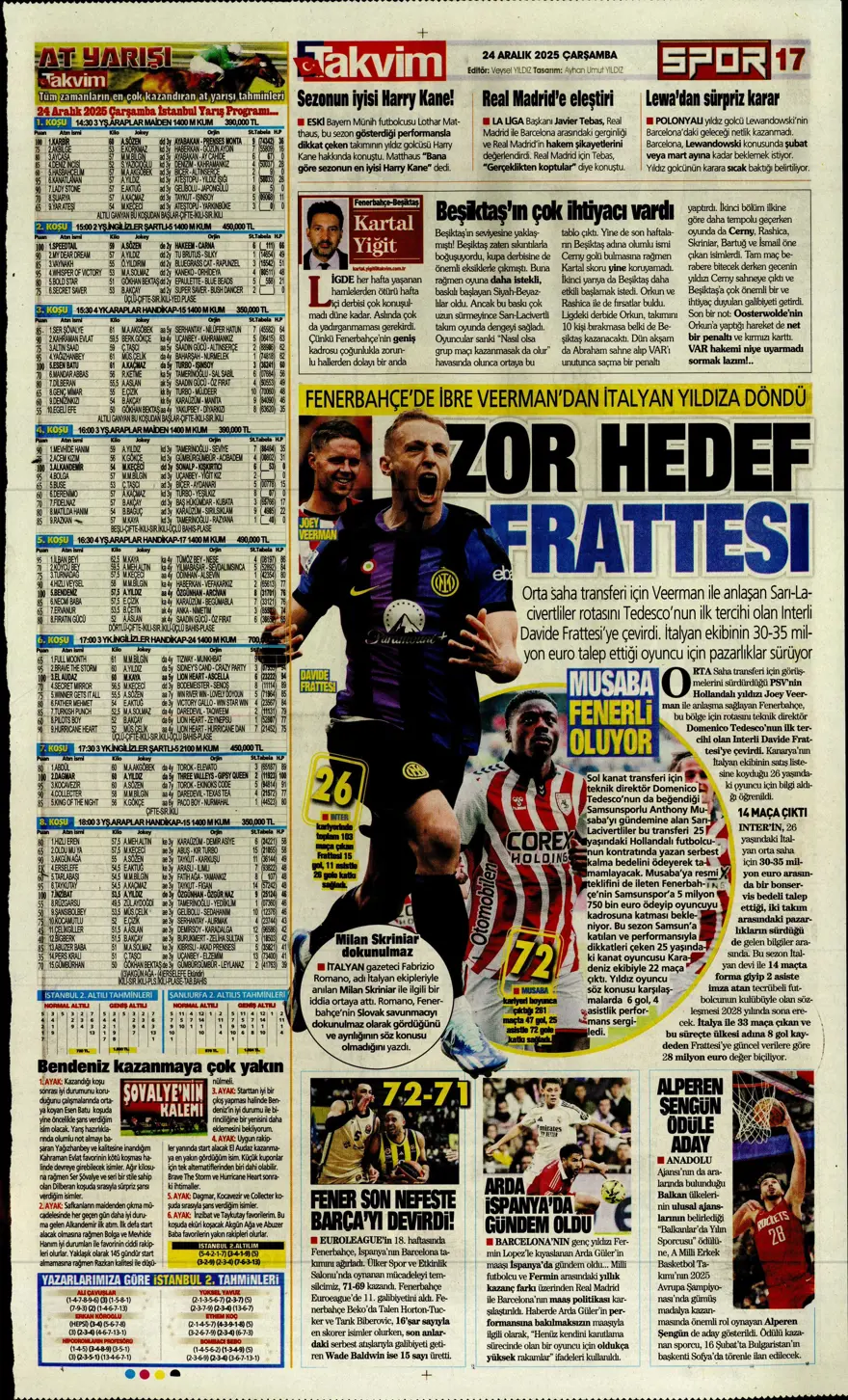 "Kadıköy'de Cerny pençesi" (24 Aralık spor manşetleri) 27 "Kadıköy'de Cerny pençesi" (24 Aralık spor manşetleri) 27