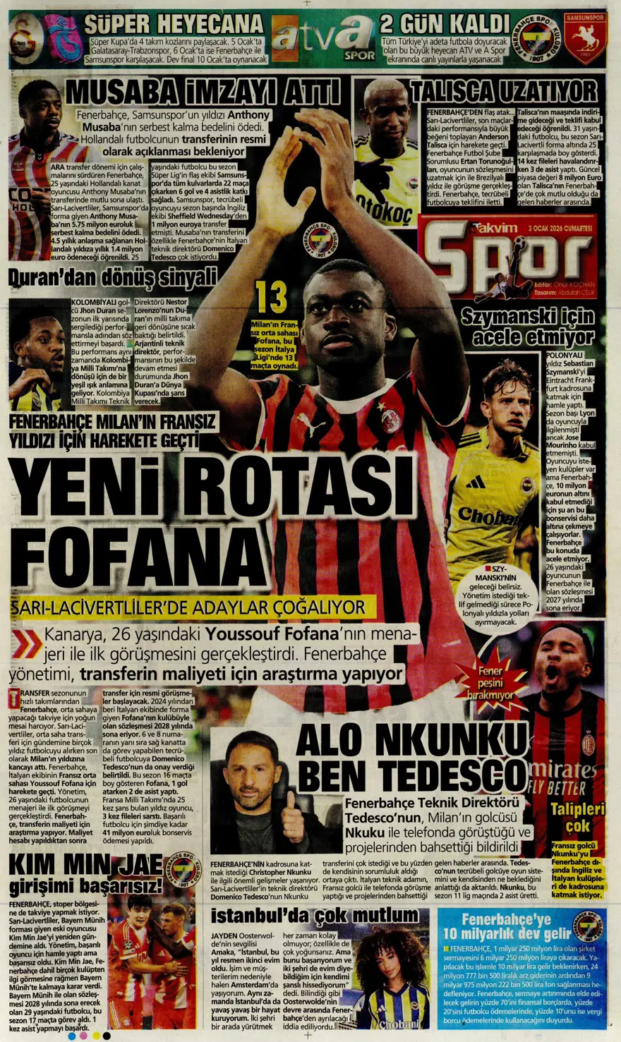 "Aslan'dan Salah teklifi" (3 Ocak 2026 spor manşetleri) 8