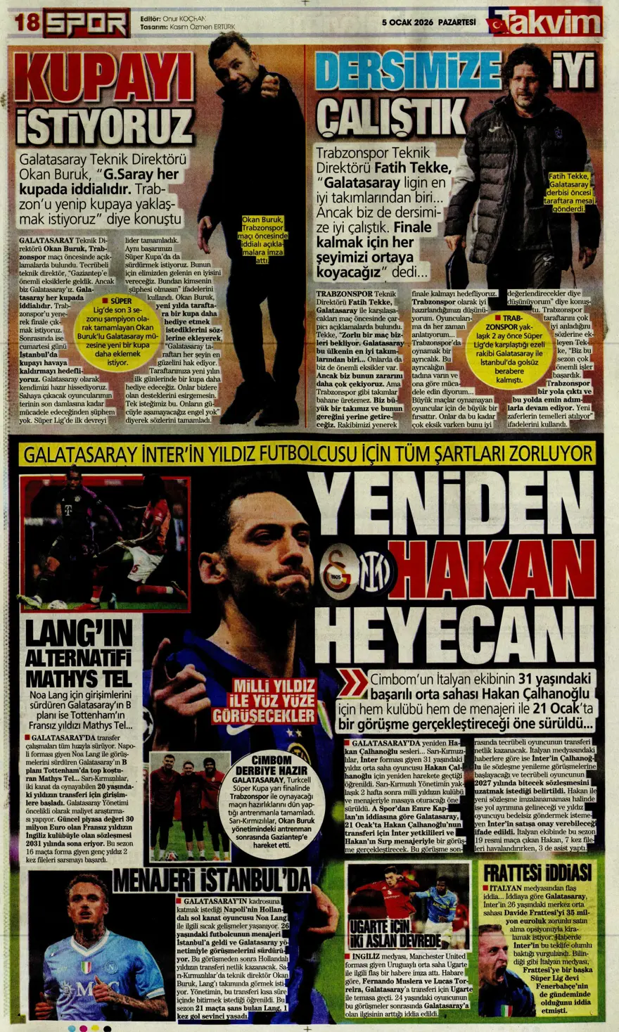 Futbola 'Süper' dönüş (5 Ocak 2026 spor manşetleri) 12