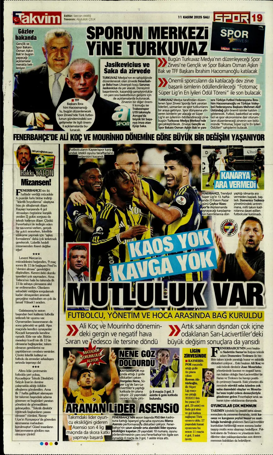 "Osimhen'e niyet, Singo'ya kısmet" (11 Kasım 2025 spor manşetleri) 9