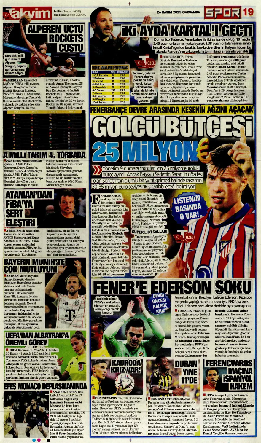 "Aslan fırsat tepti" (26 Kasım 2025 spor manşetleri) 11