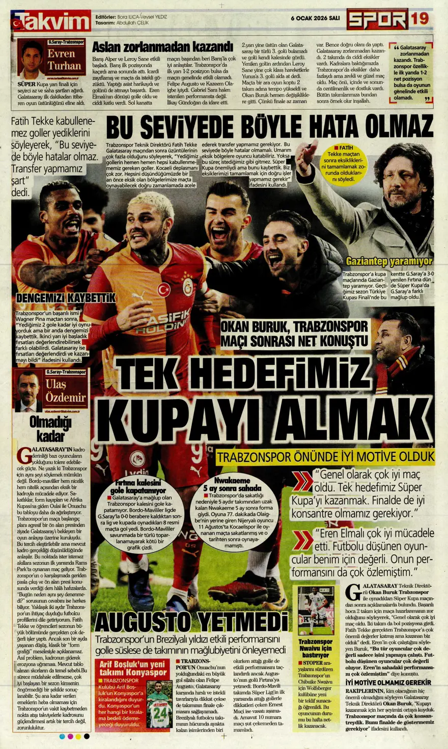 Galatasaray'dan finale pençe (6 Ocak 2026 spor manşetleri) 