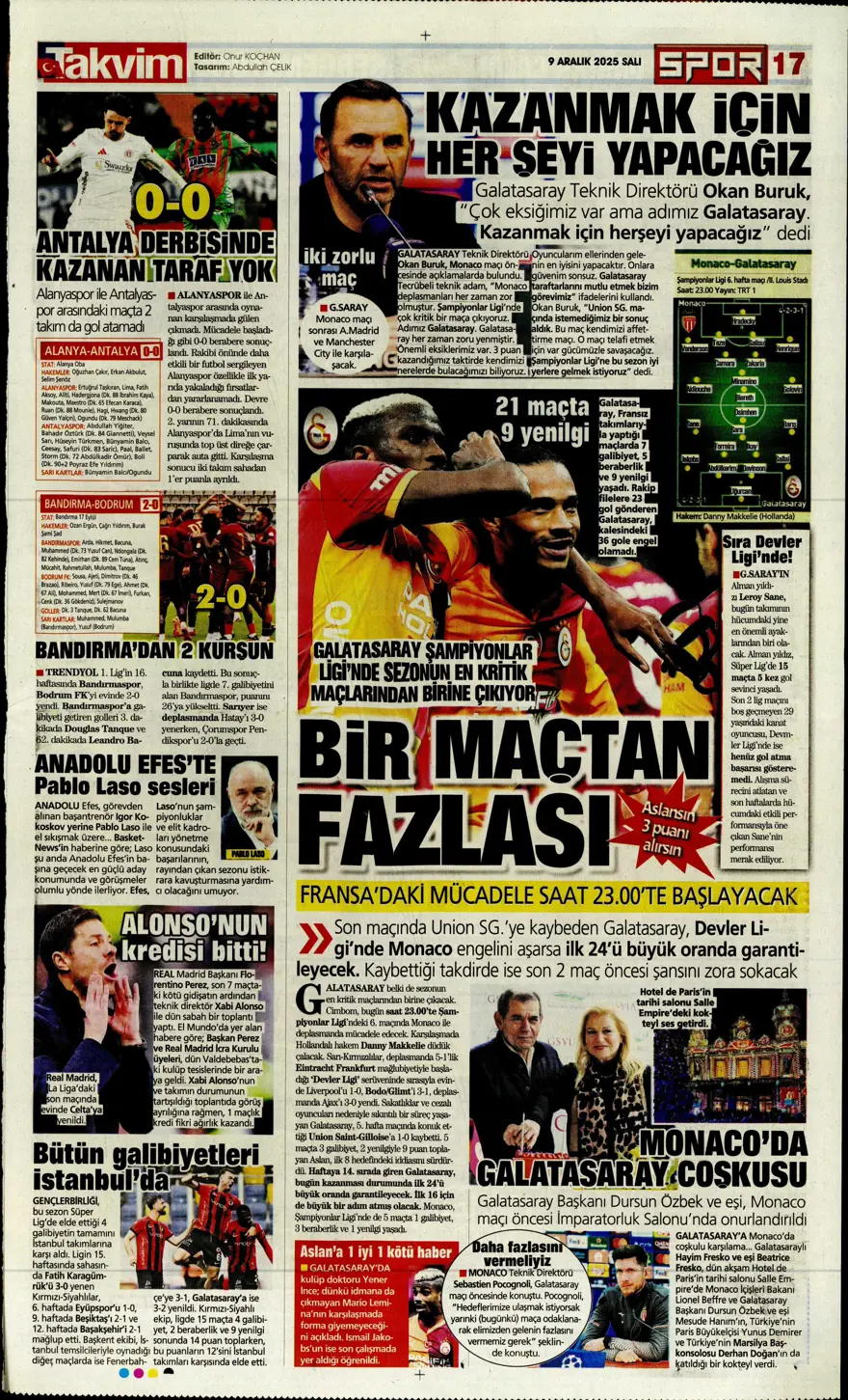 "Tedesco'nun başını rotasyon yaktı" (9 Aralık 2025 spor manşetleri) 21