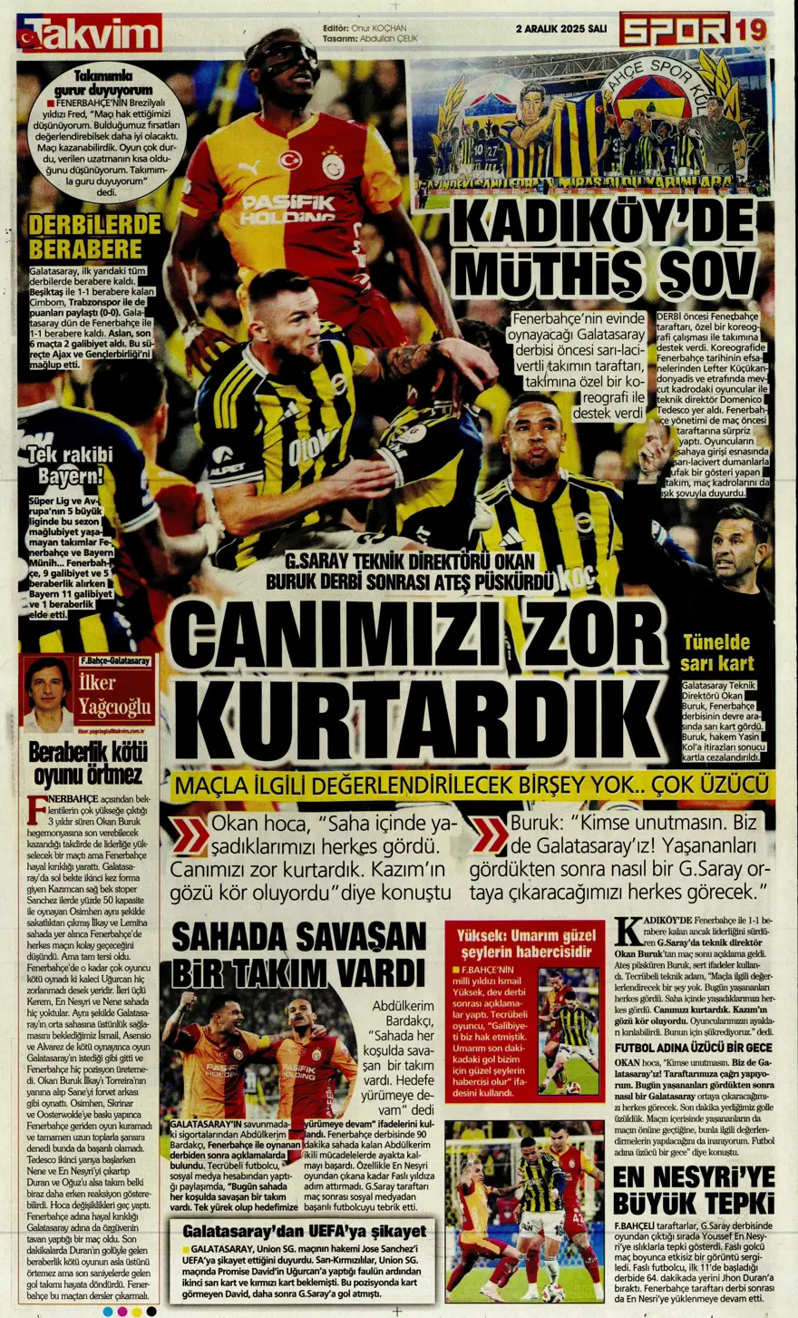 "Aslan salladı, Kanarya yıkılmadı" (2 Aralık 2025 spor manşetleri) 24