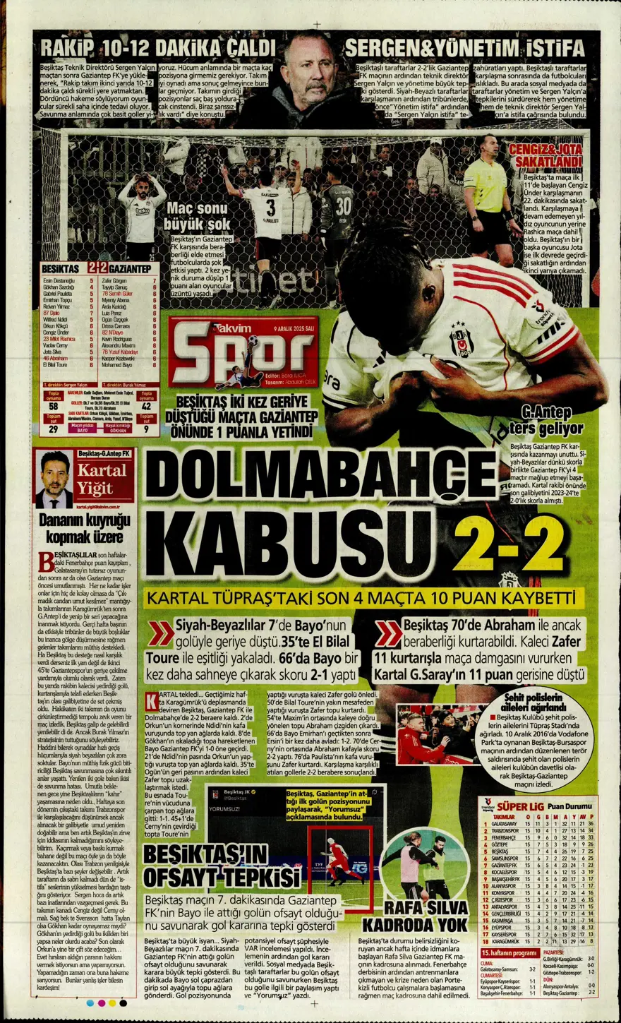 "Tedesco'nun başını rotasyon yaktı" (9 Aralık 2025 spor manşetleri) 19