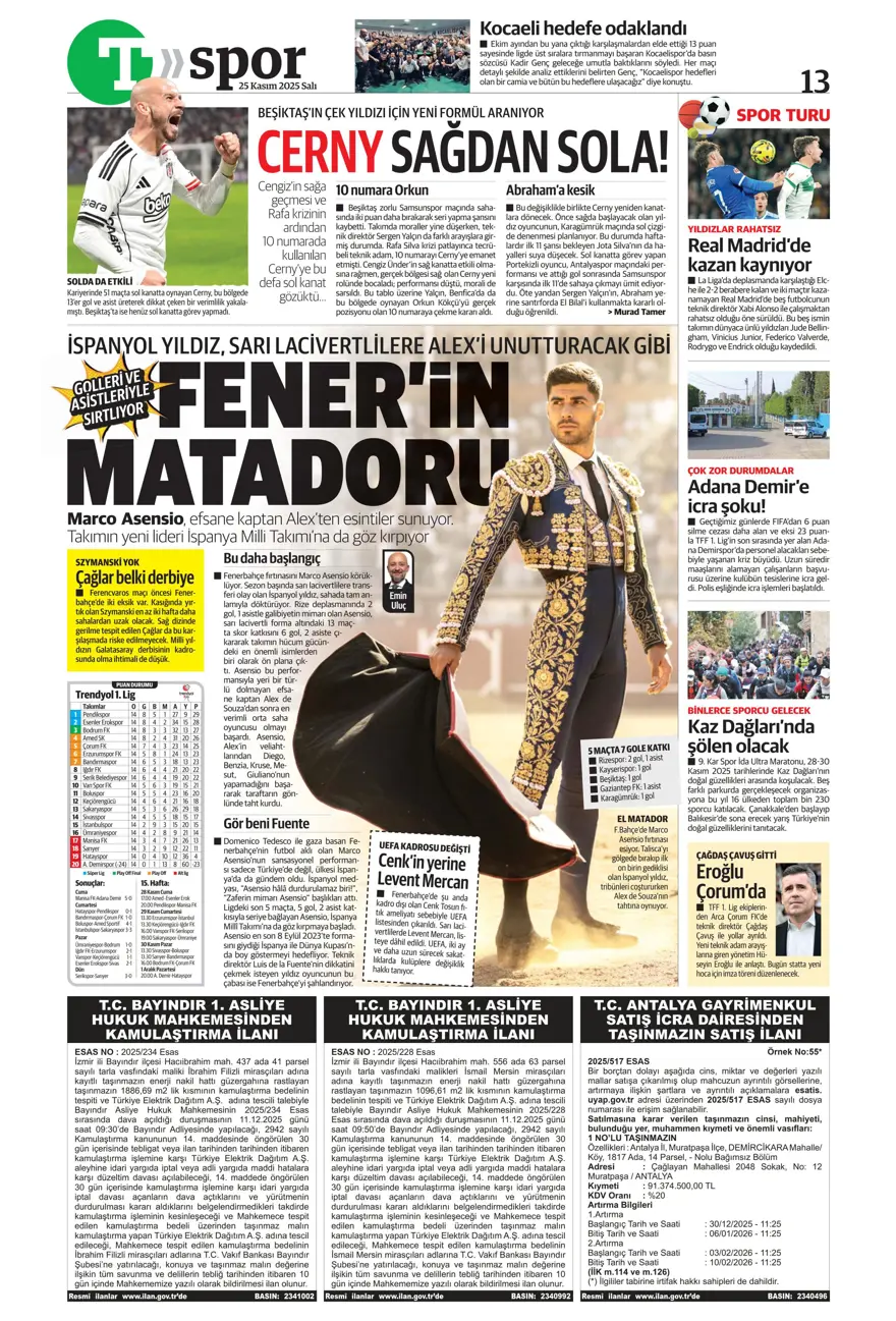 "Aslan'ın yeni avı Union SG" (25 Kasım 2025 spor manşetleri) 2