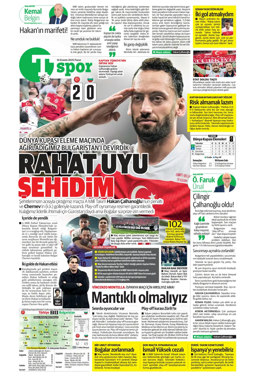 "Bekle bizi Amerika" (16 Kasım 2025 spor manşetleri) 16