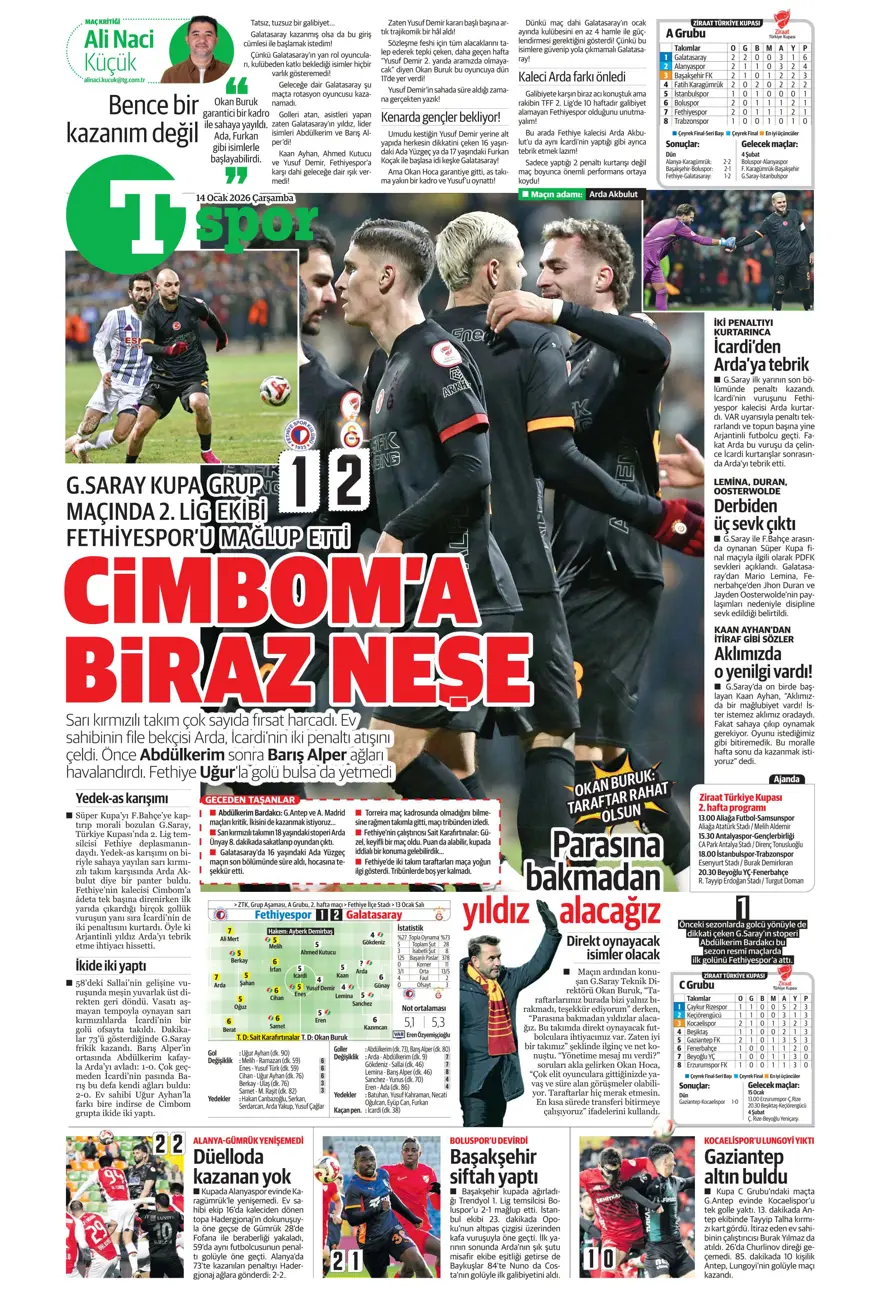 "Fenerbahçe'de Kante haftası" (14 Ocak 2026 spor manşetleri) 17