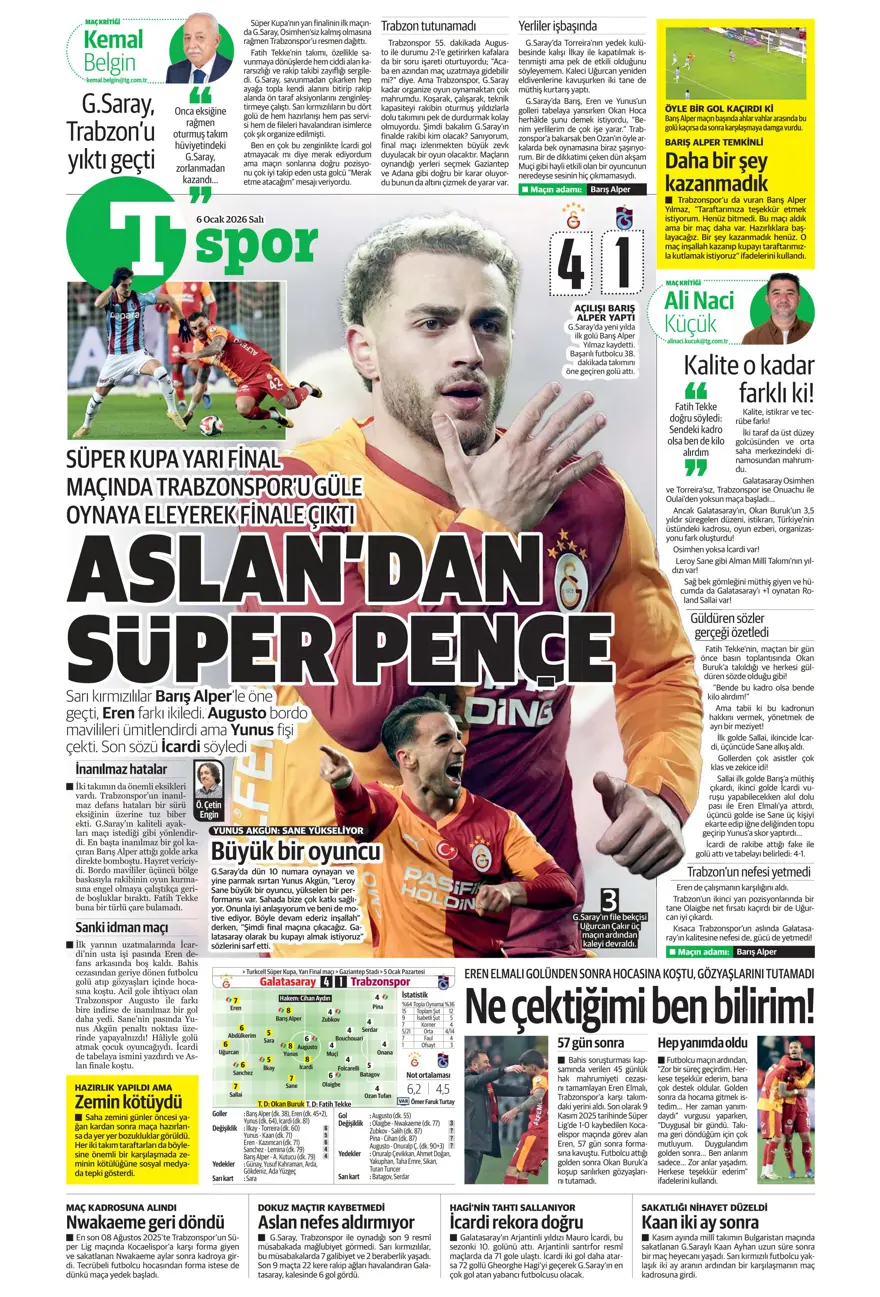 Galatasaray'dan finale pençe (6 Ocak 2026 spor manşetleri) 21